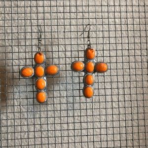 Orange Sookie Sookie Cross Earrings